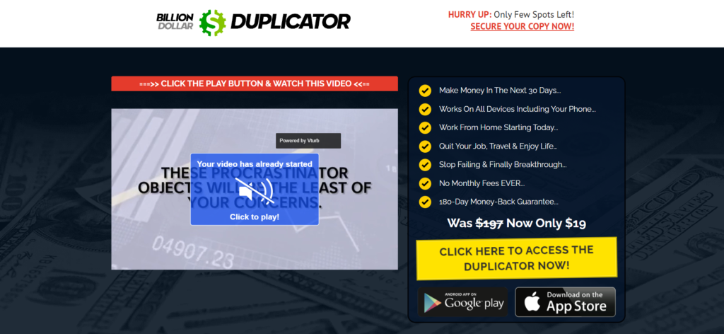 Billion Dollar Duplicator Review Home page