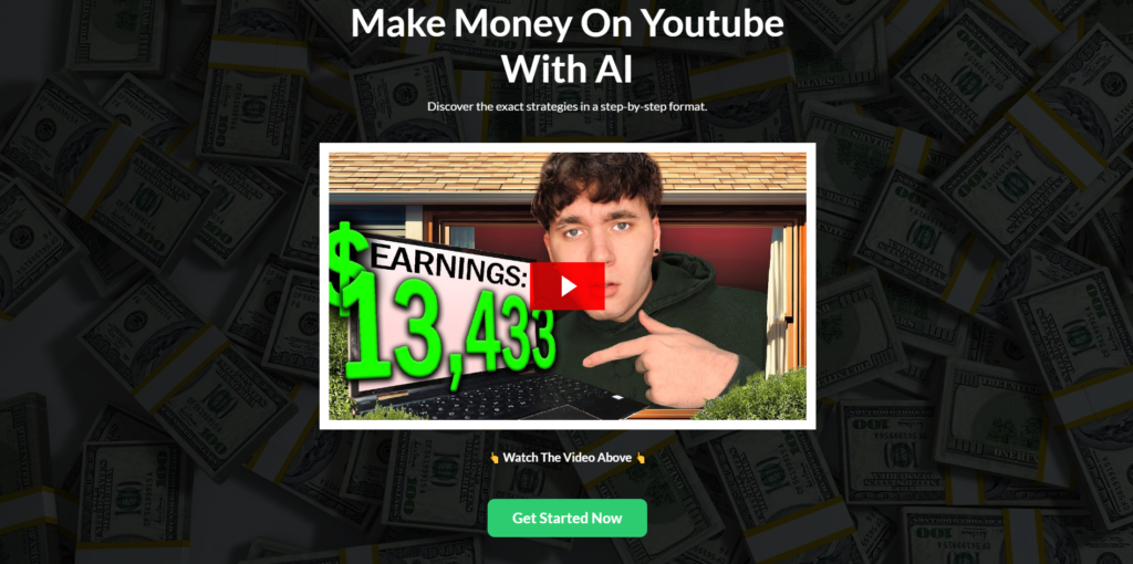 Make Money On Youtube With AI Review Home Page